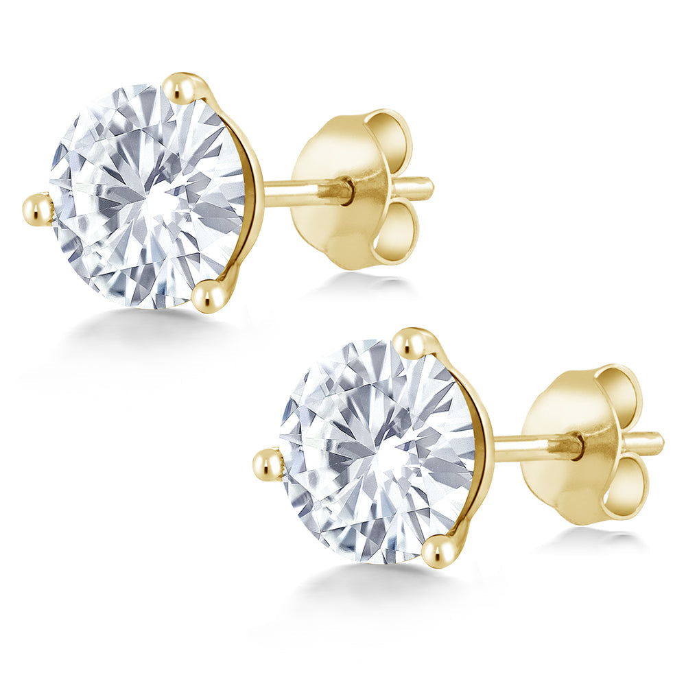14K Yellow Gold White Moissanite Friction Back Martini Stud Earrings | 1.60 Cttw | Round 6MM | Gold Earrings For Women Men