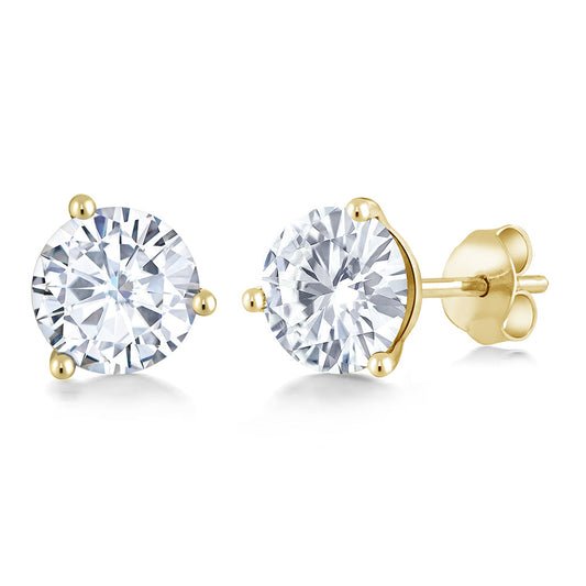 14K Yellow Gold White Moissanite Friction Back Martini Stud Earrings | 1.60 Cttw | Round 6MM | Gold Earrings For Women Men