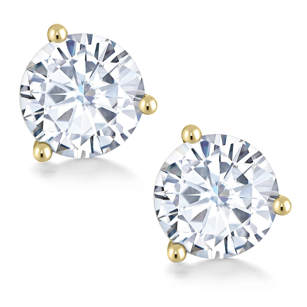 14K Yellow Gold White Moissanite Friction Back Martini Stud Earrings | 1.60 Cttw | Round 6MM | Gold Earrings For Women Men