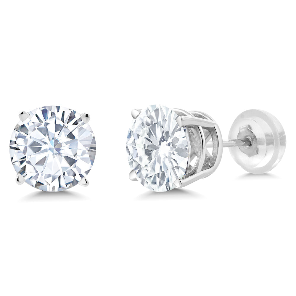 Solid 14K White Gold Forever Classic Moissanite Stud Earrings For Women Men | 1.60 Cttw | Round 6MM