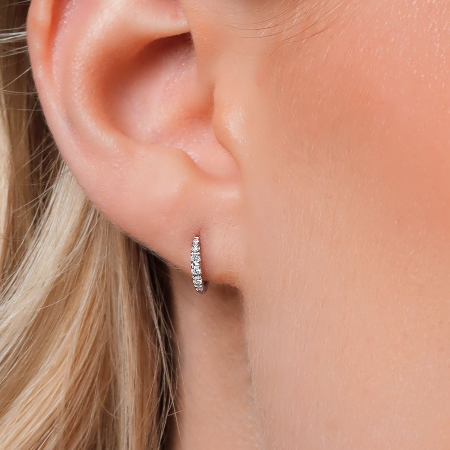 10K White Gold White Lab Grown Diamond Hoop Earrings for Women | 0.14 Cttw | Round G-H Color | 10MM Diameter