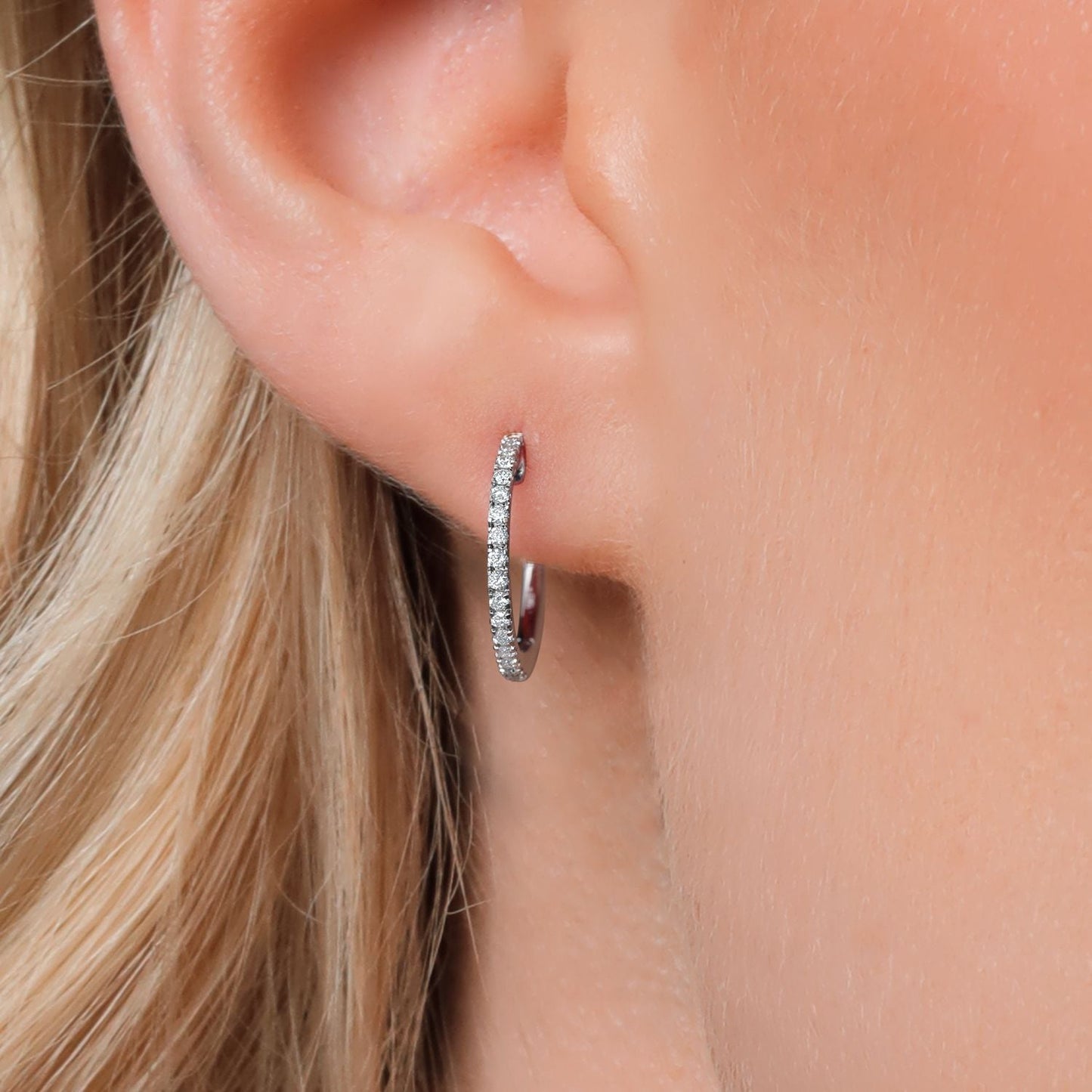 1/4 Cttw Solid 10K White Gold Lab Grown Round Cut Diamond Hoop Earrings | Gold Earrings For Women | G-H Color | VS-SI Clarity | 18MM = 0.70 Inch