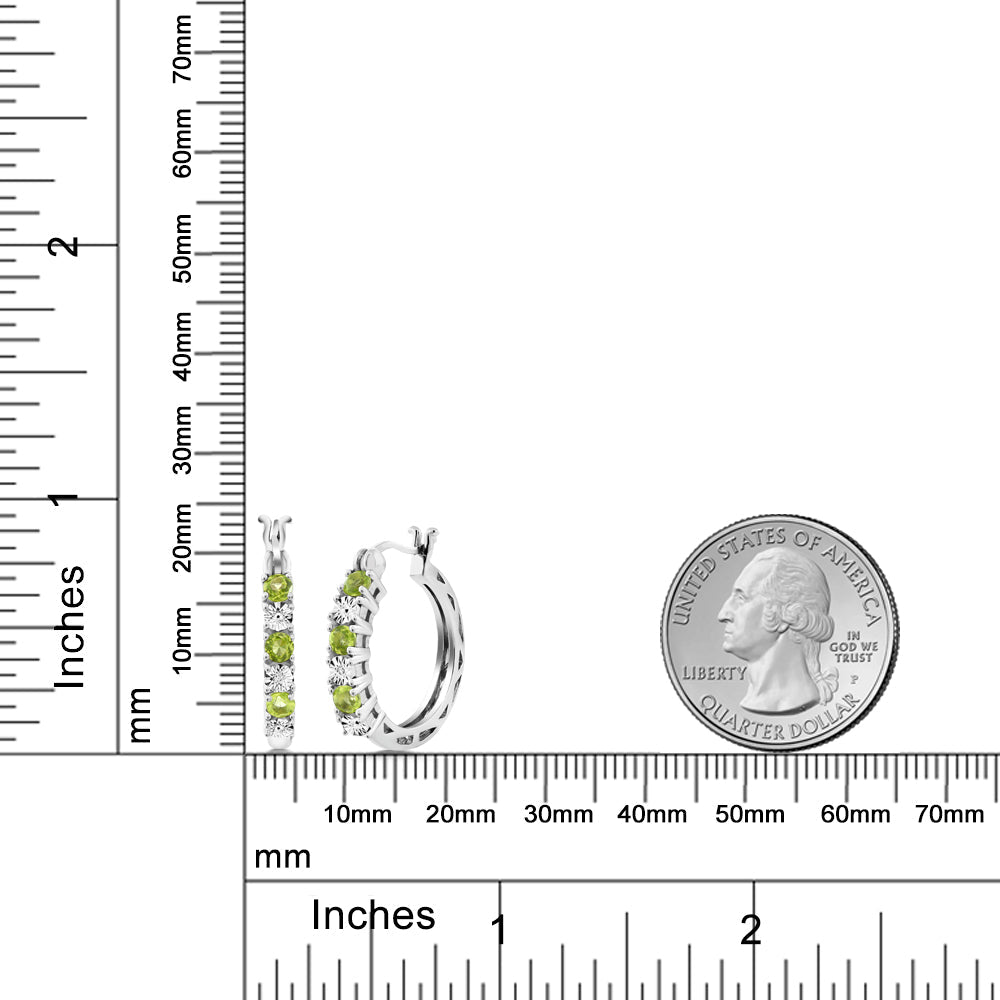 925 Sterling Silver Green Peridot and White Diamond Accent Hoop Earrings For Women (0.83 Cttw, Gemstone Birthstone, 22MM = 0.85 Inches Diameter)