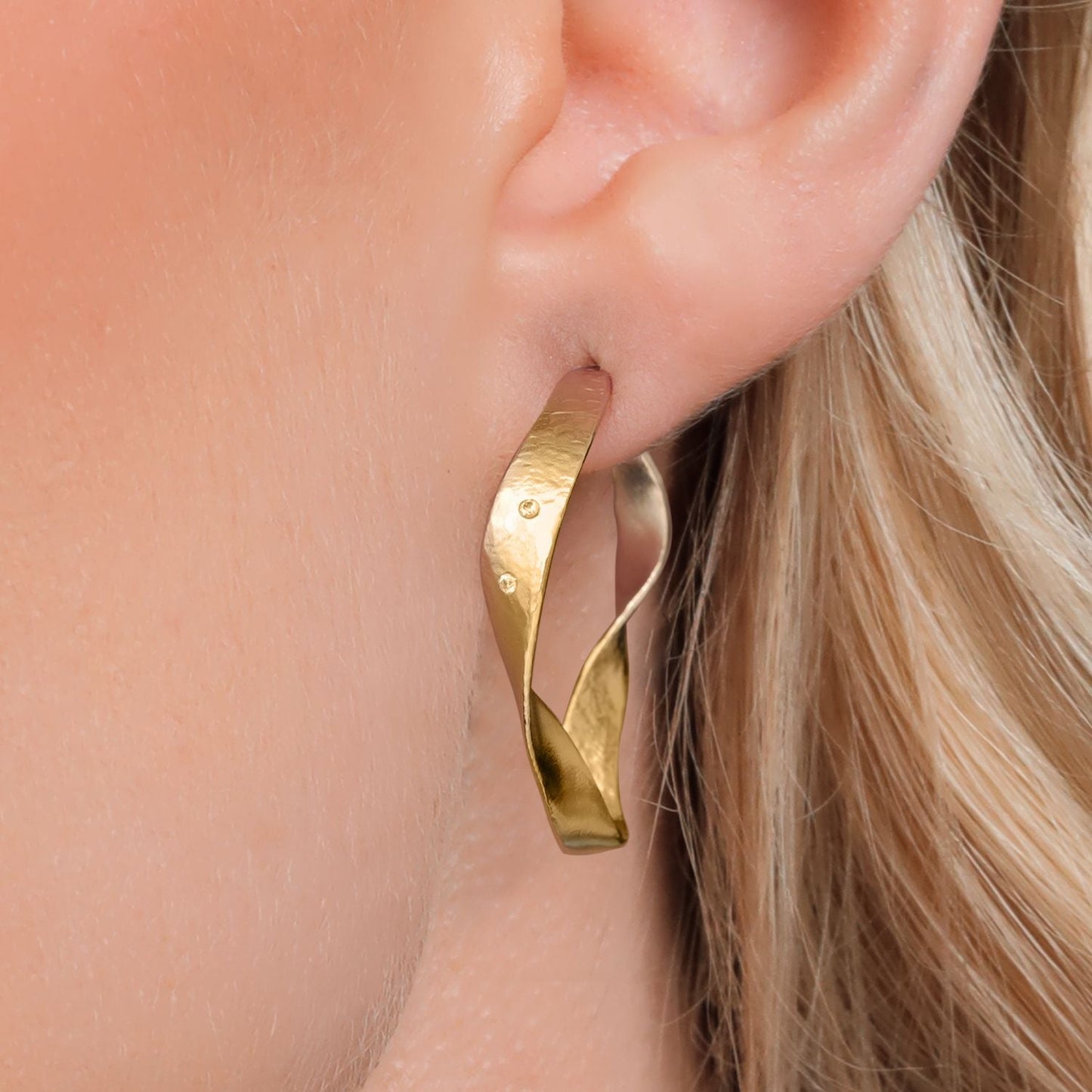 18K Yellow Gold Plated Silver Lab Grown Diamond Round Twisted Dangle Hoop Earrings For Women | 28MM = 0.70 Inch Diameter