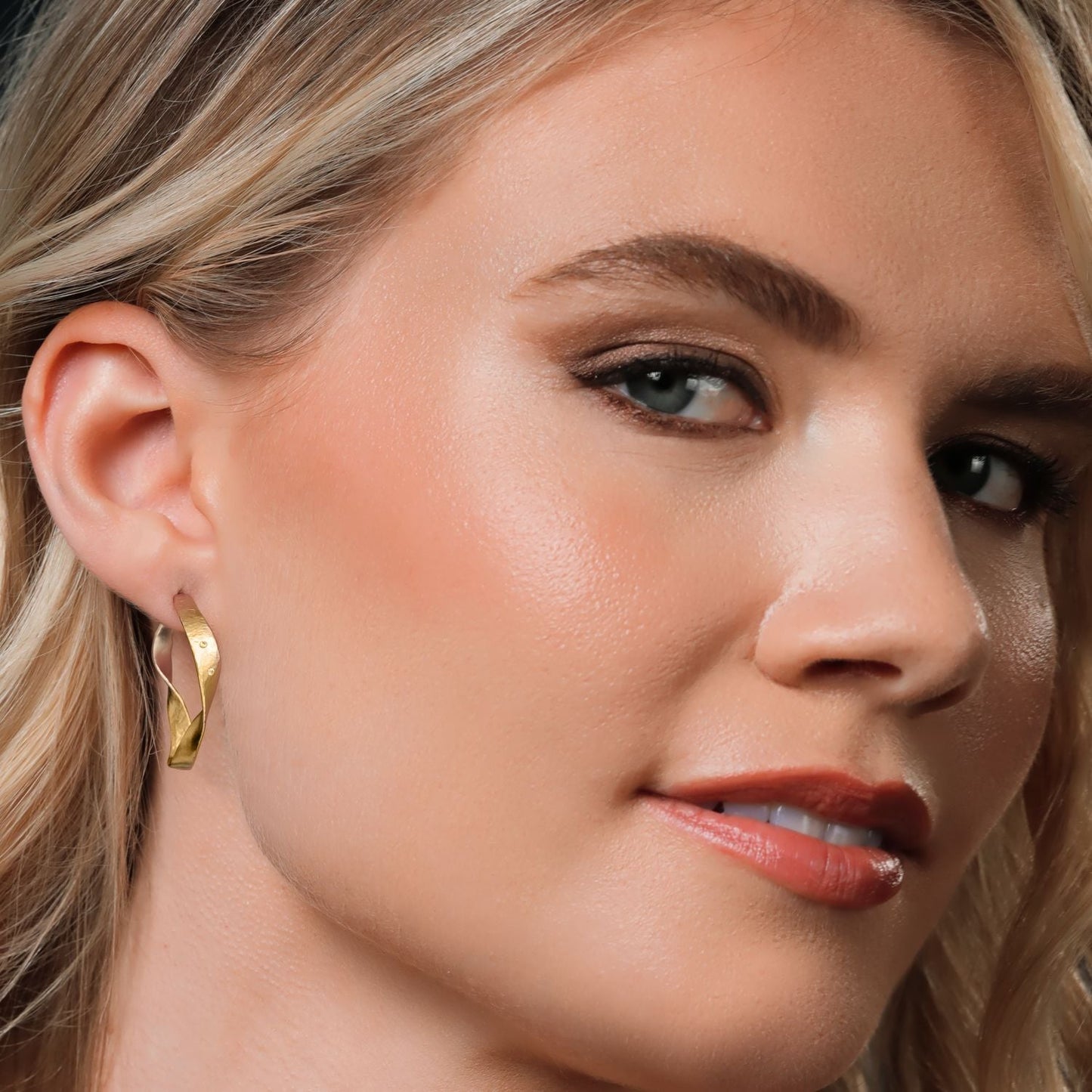 18K Yellow Gold Plated Silver Lab Grown Diamond Round Twisted Dangle Hoop Earrings For Women | 28MM = 0.70 Inch Diameter