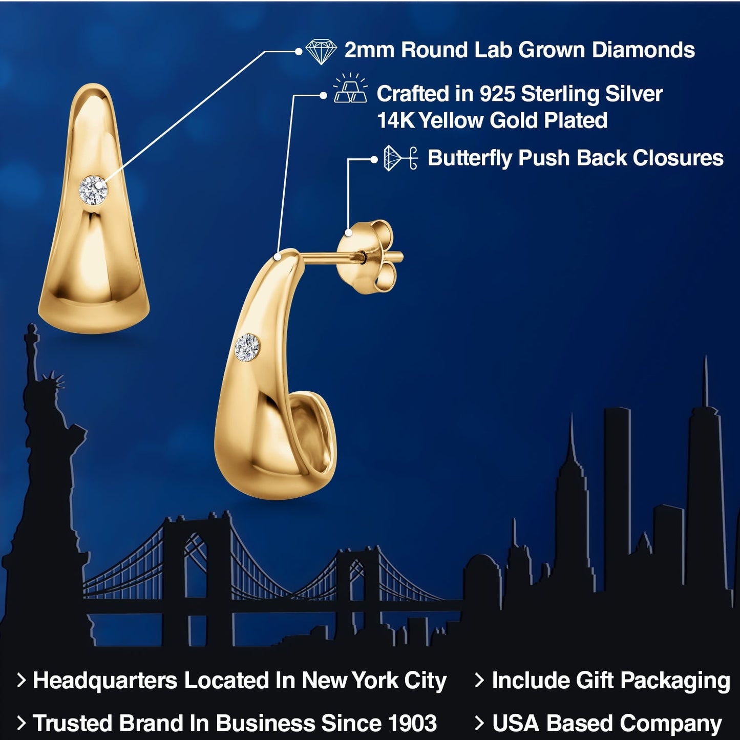 18K Yellow Gold Plated Silver Lab Grown Diamond Teardrop Chunky Hoop Earrings 19X8MM 3/4 Inch G-H Color VS-SI Clarity Drop Earrings For Women Designer Dupe Earrings