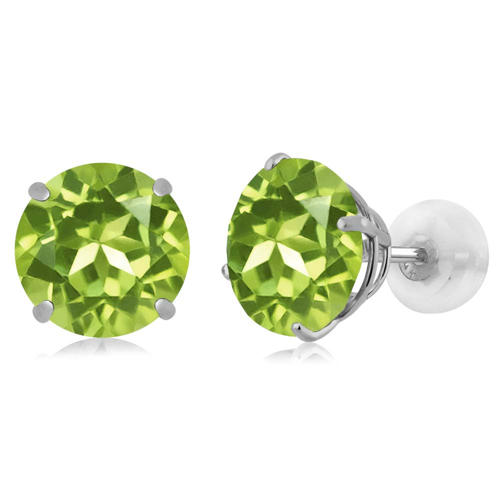 3-5 Cttw Solid 14K White Gold 8MM Round Gemstone Birthstone Stud Earrings | Gold Earrings with Comfort Back For Women Men