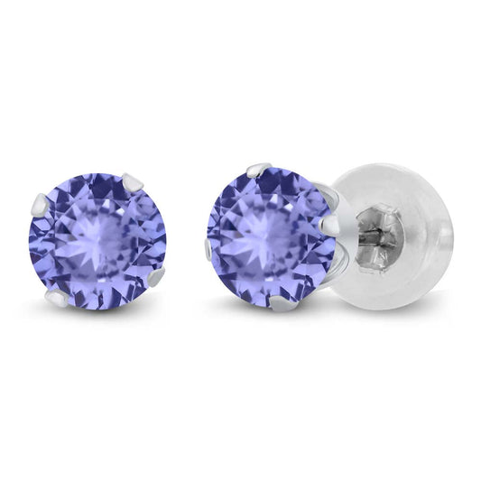 Solid 14K Gold Genuine Natural Tanzanite Stud Earrings for Women Men | Gemstone Birthstone | Round 5MM | Gold Earrings | 1.00 Cttw