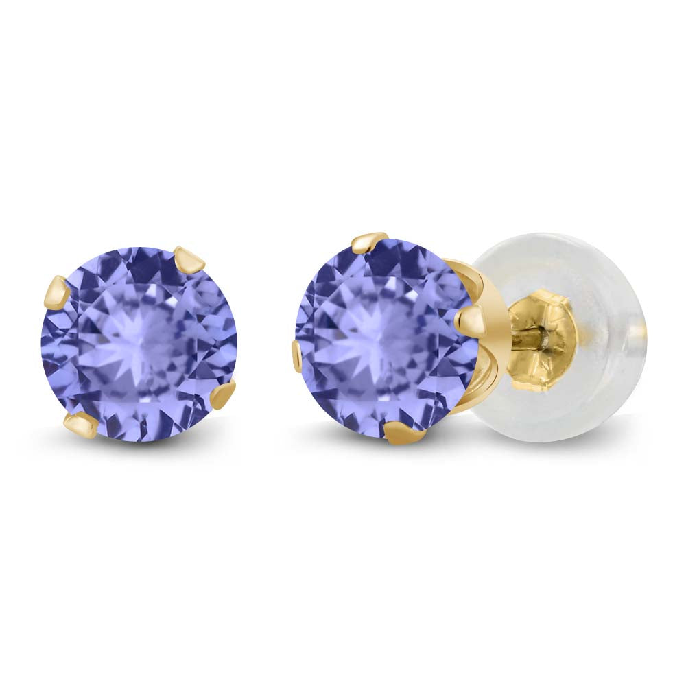 Solid 14K Gold Genuine Natural Tanzanite Stud Earrings for Women Men | Gemstone Birthstone | Round 5MM | Gold Earrings | 1.00 Cttw