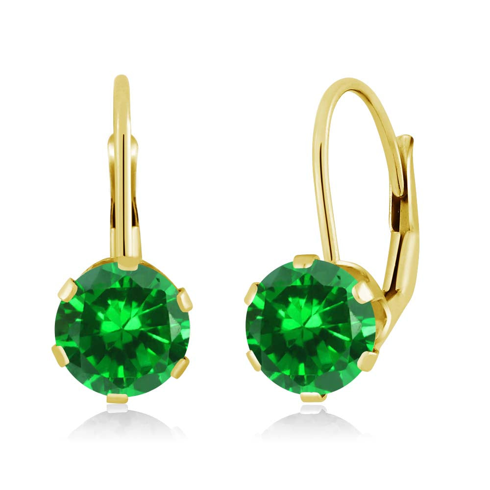 14K Yellow Gold 6MM Round Gemstone Birthstone Leverback Dangle Earrings | Gold Earrings For Women