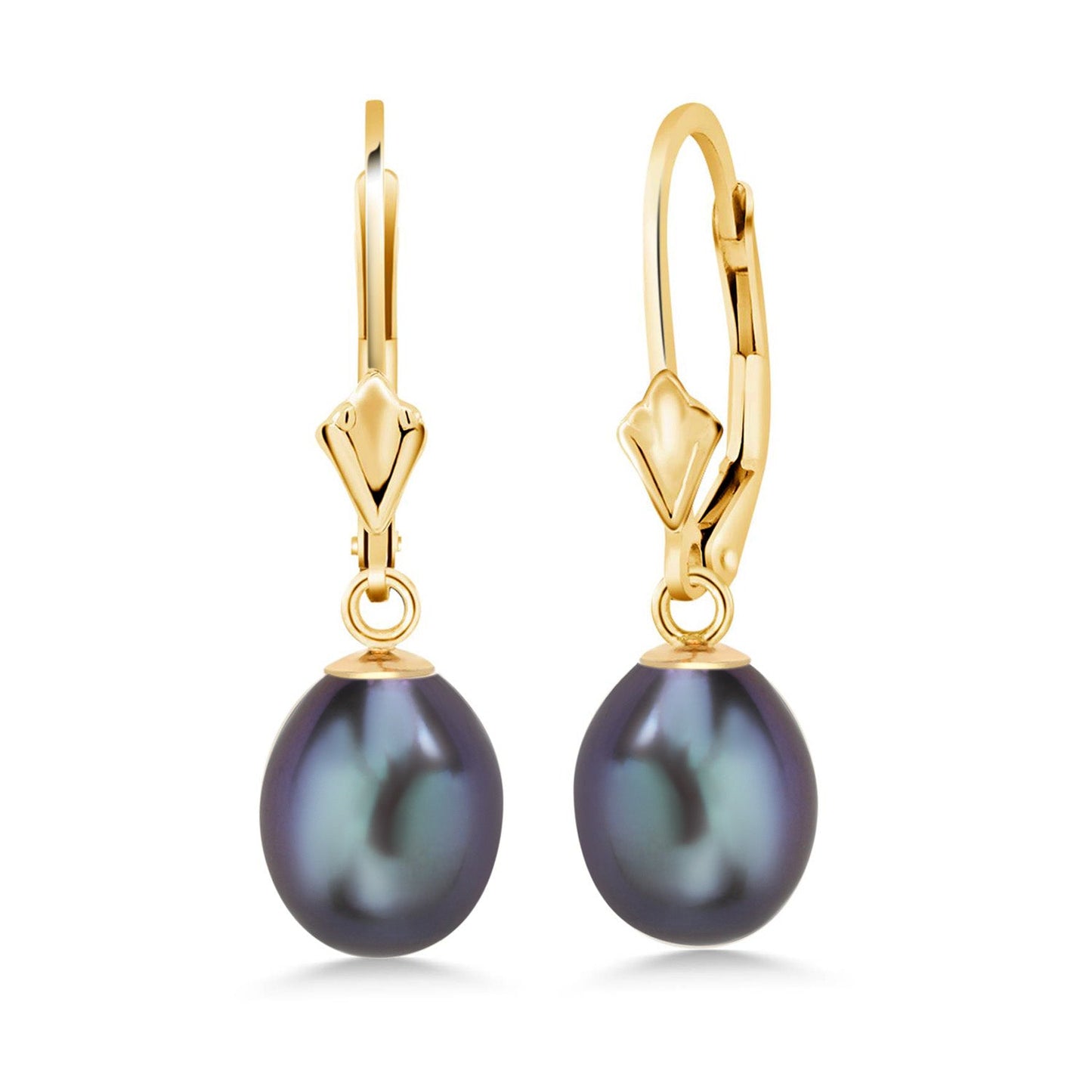 14K Yellow Gold 9MM Cultured Freshwater Pearl Dangle Earrings For Women