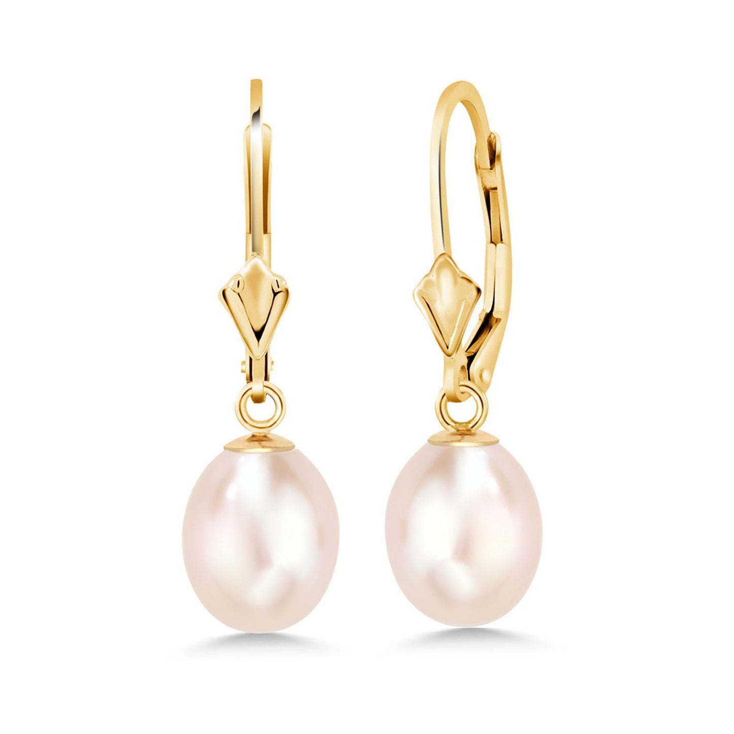 14K Yellow Gold 9MM Cultured Freshwater Pearl Dangle Earrings For Women