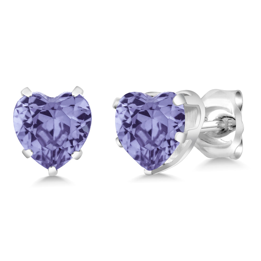 925 Sterling Silver Tanzanite Stud Earrings For Women Men (1.10 Cttw, Gemstone Birthstoneת Heart Shape 5MM)