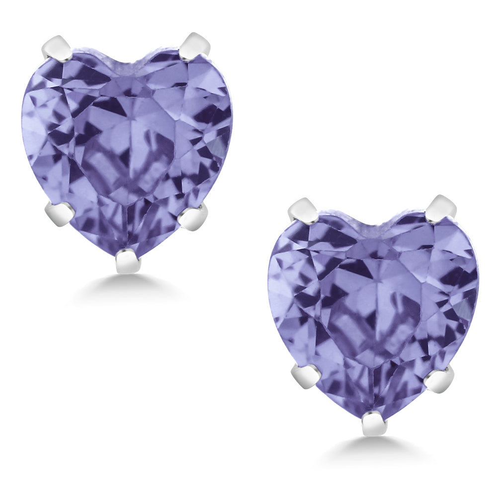 925 Sterling Silver Tanzanite Stud Earrings For Women Men (1.10 Cttw, Gemstone Birthstoneת Heart Shape 5MM)