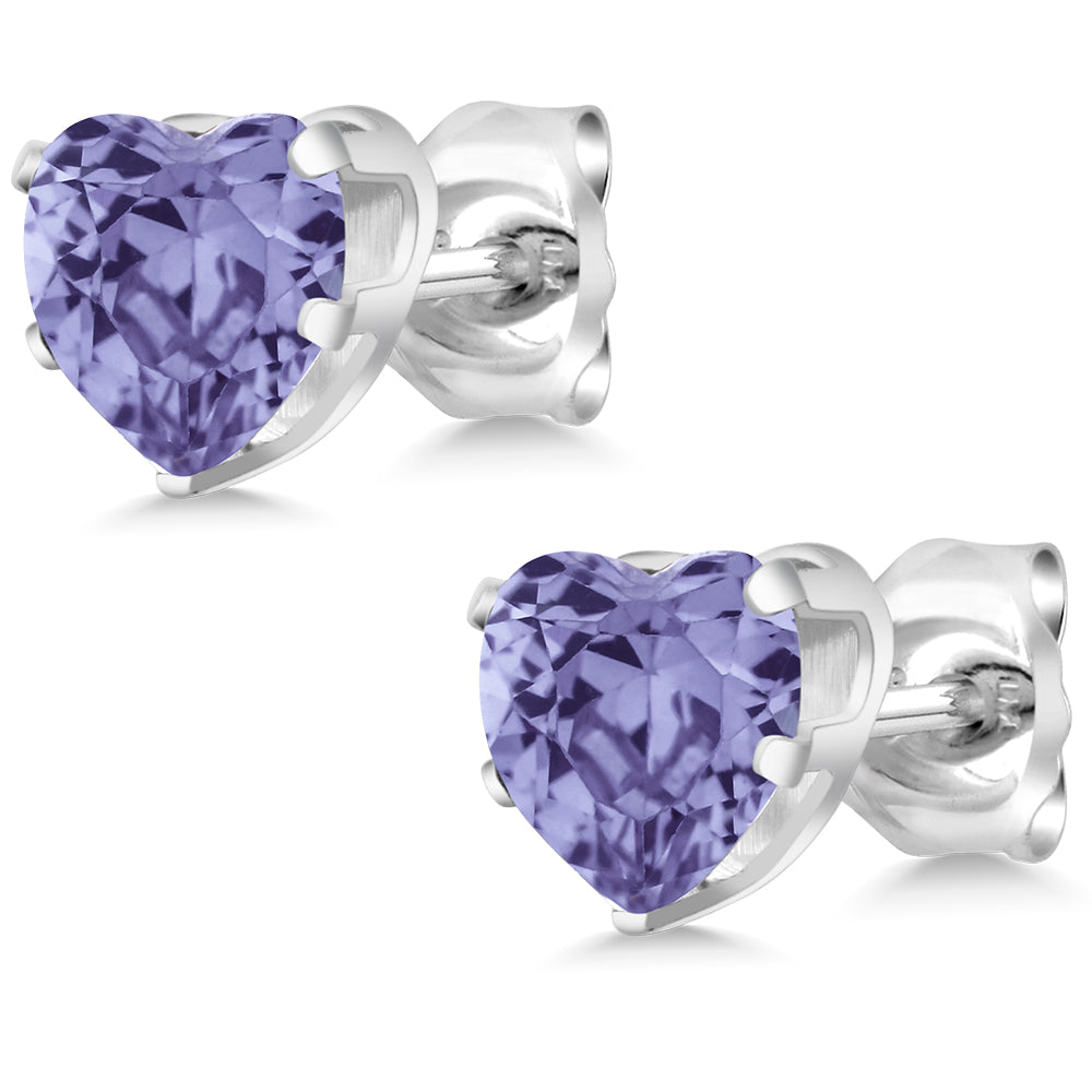 925 Sterling Silver Tanzanite Stud Earrings For Women Men (1.10 Cttw, Gemstone Birthstoneת Heart Shape 5MM)