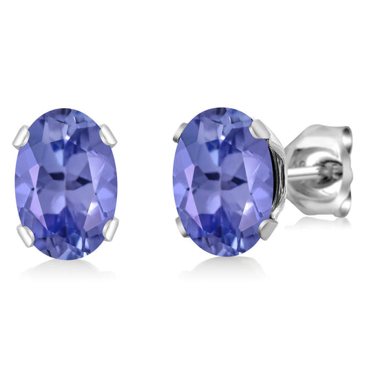 1.60 Cttw Oval Tanzanite Stud Earrings For Women | 925 Sterling Silver | Gemstone Birthstone | Oval 7X5MM