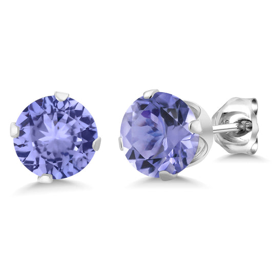925 Sterling Silver Round Tanzanite Stud Earrings For Women Men (1.50 Cttw, Gemstone Birthstone, Round 5.5MM)