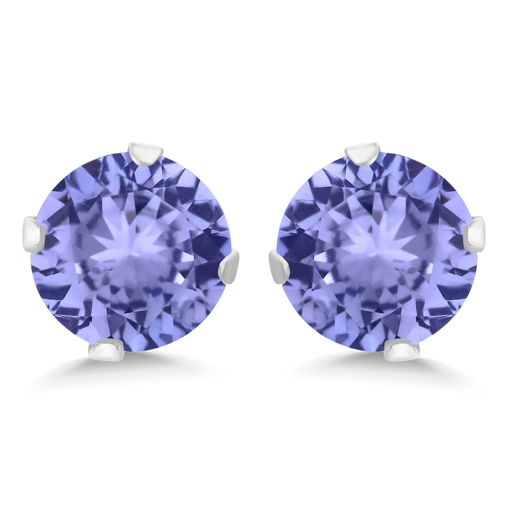 925 Sterling Silver Round Tanzanite Stud Earrings For Women Men (1.50 Cttw, Gemstone Birthstone, Round 5.5MM)