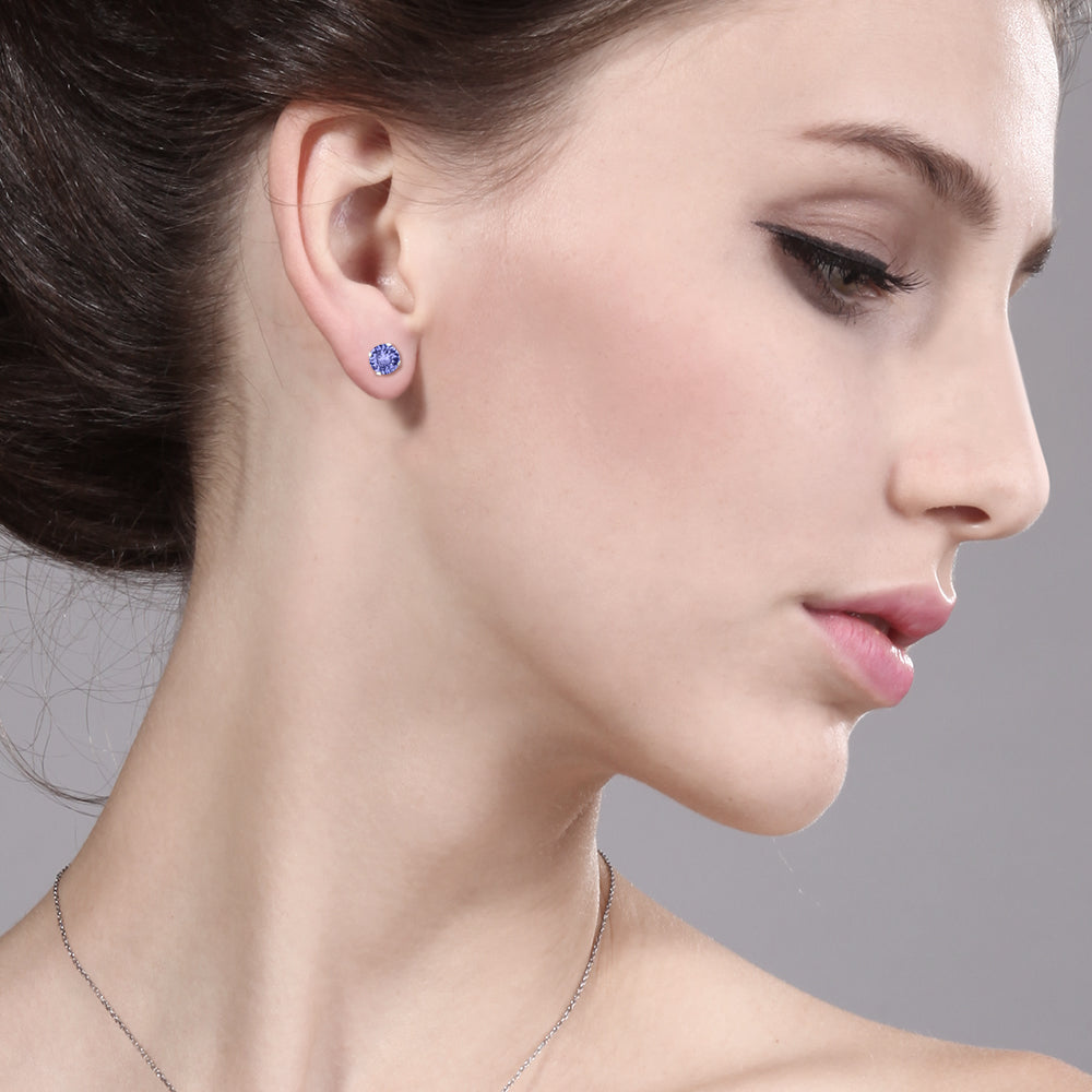 925 Sterling Silver Round Tanzanite Stud Earrings For Women Men (1.50 Cttw, Gemstone Birthstone, Round 5.5MM)