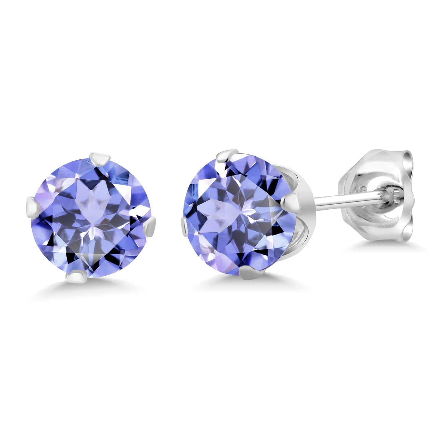 925 Sterling Silver Tanzanite Stud Earrings For Women Men (0.80 Cttw, Gemstone Birthstone, Round Cut 4.5MM)