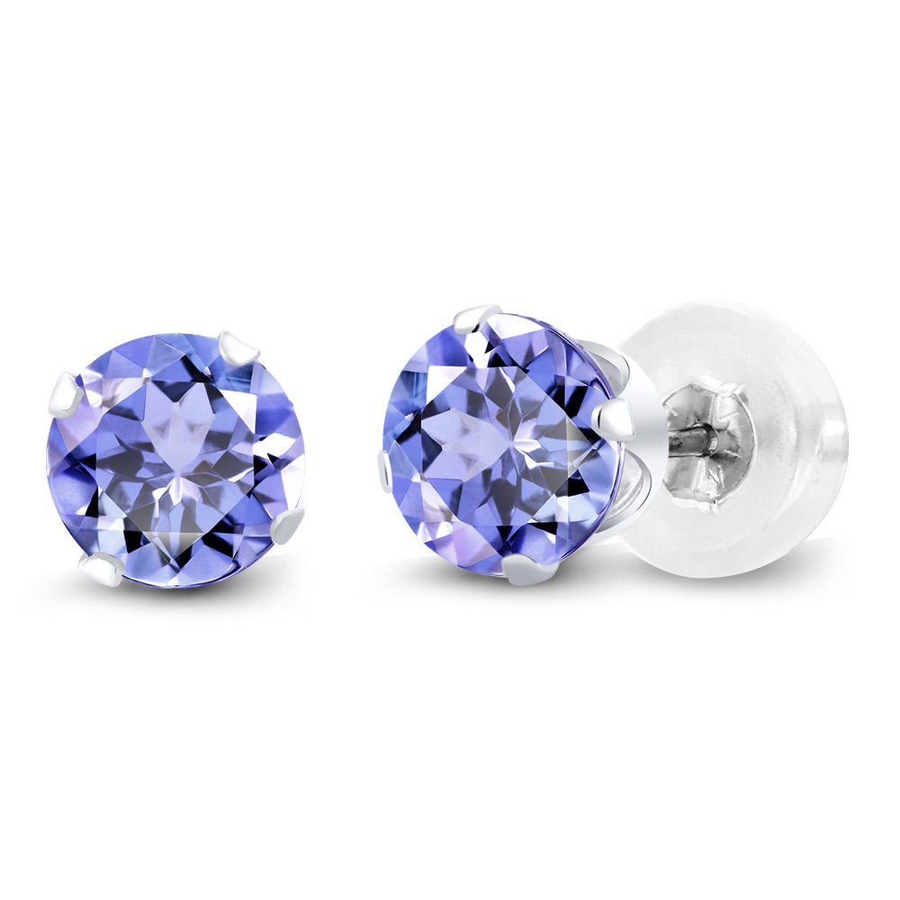 Solid 14K Gold Genuine Natural Tanzanite Stud Earrings for Women Men | Gemstone Birthstone | Round 5MM | Gold Earrings | 1.00 Cttw